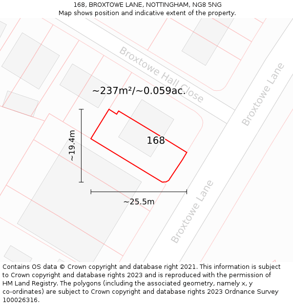 168, BROXTOWE LANE, NOTTINGHAM, NG8 5NG: Plot and title map