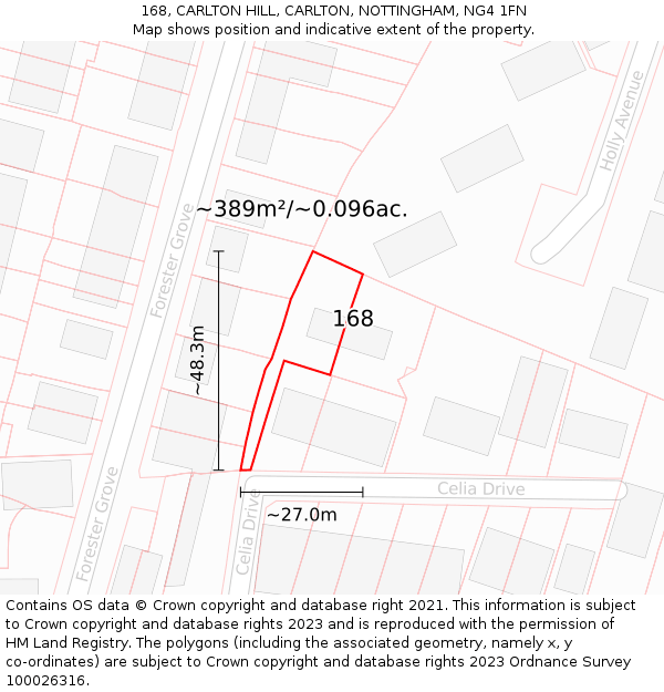 168, CARLTON HILL, CARLTON, NOTTINGHAM, NG4 1FN: Plot and title map