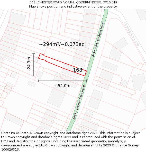 168, CHESTER ROAD NORTH, KIDDERMINSTER, DY10 1TP: Plot and title map