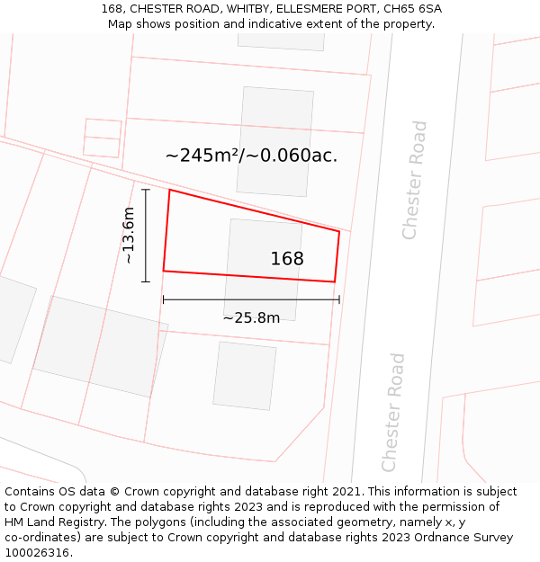 168, CHESTER ROAD, WHITBY, ELLESMERE PORT, CH65 6SA: Plot and title map