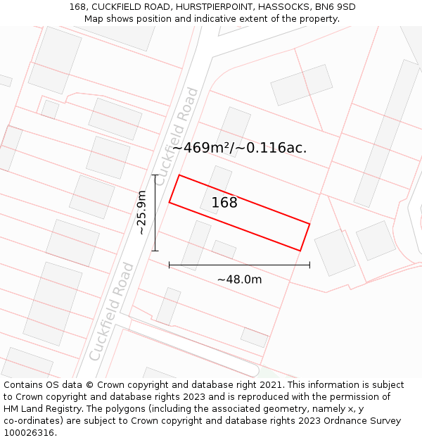 168, CUCKFIELD ROAD, HURSTPIERPOINT, HASSOCKS, BN6 9SD: Plot and title map