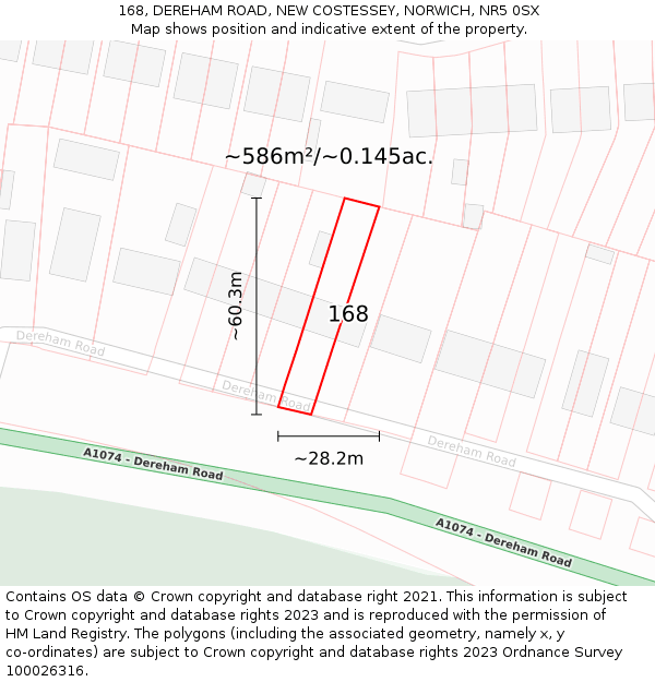 168, DEREHAM ROAD, NEW COSTESSEY, NORWICH, NR5 0SX: Plot and title map