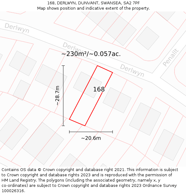 168, DERLWYN, DUNVANT, SWANSEA, SA2 7PF: Plot and title map