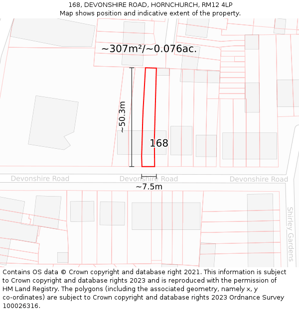 168, DEVONSHIRE ROAD, HORNCHURCH, RM12 4LP: Plot and title map