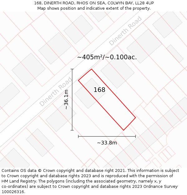 168, DINERTH ROAD, RHOS ON SEA, COLWYN BAY, LL28 4UP: Plot and title map