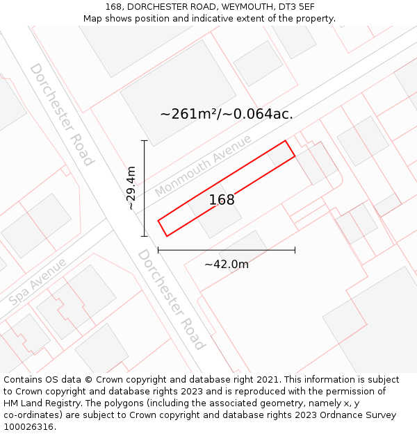 168, DORCHESTER ROAD, WEYMOUTH, DT3 5EF: Plot and title map