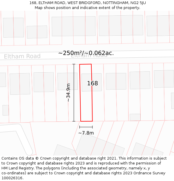 168, ELTHAM ROAD, WEST BRIDGFORD, NOTTINGHAM, NG2 5JU: Plot and title map