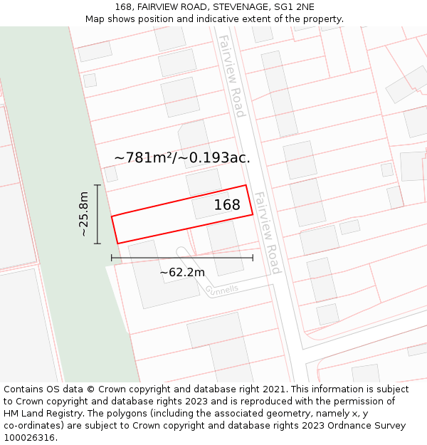 168, FAIRVIEW ROAD, STEVENAGE, SG1 2NE: Plot and title map