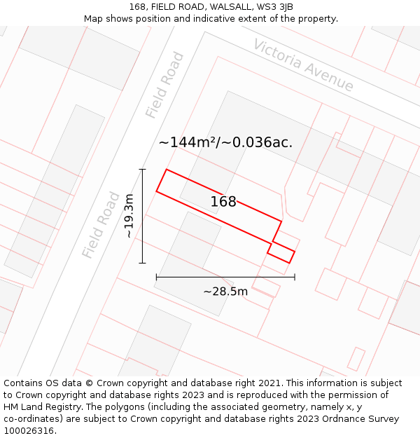 168, FIELD ROAD, WALSALL, WS3 3JB: Plot and title map