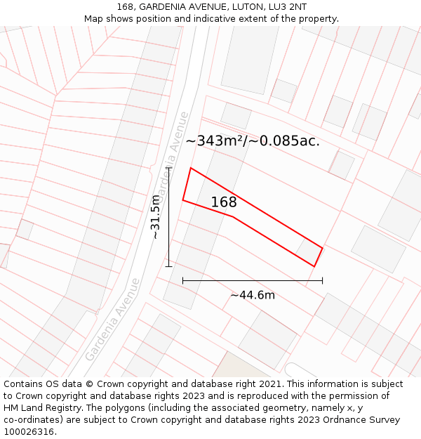 168, GARDENIA AVENUE, LUTON, LU3 2NT: Plot and title map