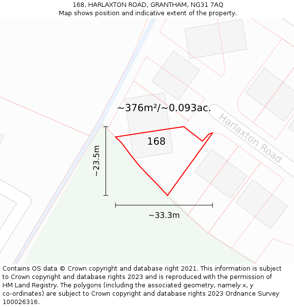 168, HARLAXTON ROAD, GRANTHAM, NG31 7AQ: Plot and title map