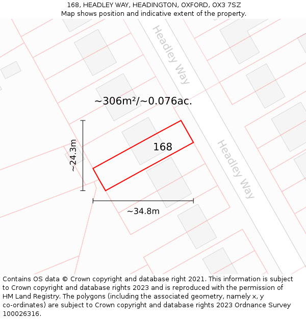 168, HEADLEY WAY, HEADINGTON, OXFORD, OX3 7SZ: Plot and title map