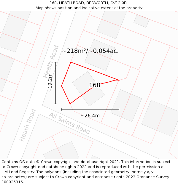 168, HEATH ROAD, BEDWORTH, CV12 0BH: Plot and title map