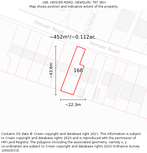 168, HENVER ROAD, NEWQUAY, TR7 3EH: Plot and title map