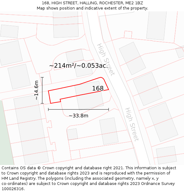 168, HIGH STREET, HALLING, ROCHESTER, ME2 1BZ: Plot and title map