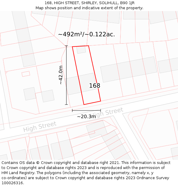 168, HIGH STREET, SHIRLEY, SOLIHULL, B90 1JR: Plot and title map