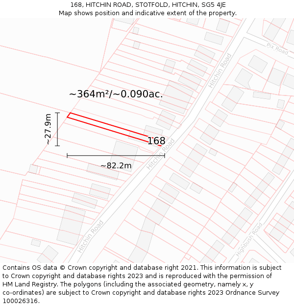 168, HITCHIN ROAD, STOTFOLD, HITCHIN, SG5 4JE: Plot and title map