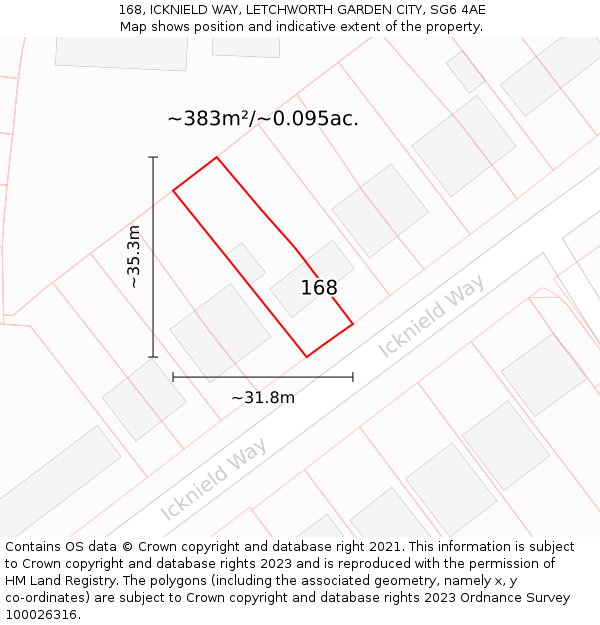 168, ICKNIELD WAY, LETCHWORTH GARDEN CITY, SG6 4AE: Plot and title map