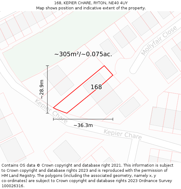 168, KEPIER CHARE, RYTON, NE40 4UY: Plot and title map