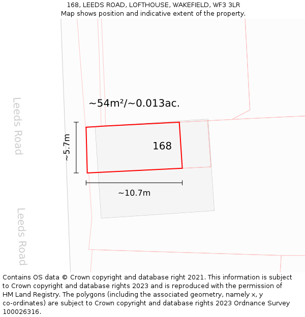 168, LEEDS ROAD, LOFTHOUSE, WAKEFIELD, WF3 3LR: Plot and title map