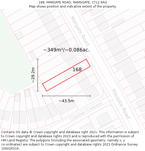 168, MARGATE ROAD, RAMSGATE, CT12 6AG: Plot and title map