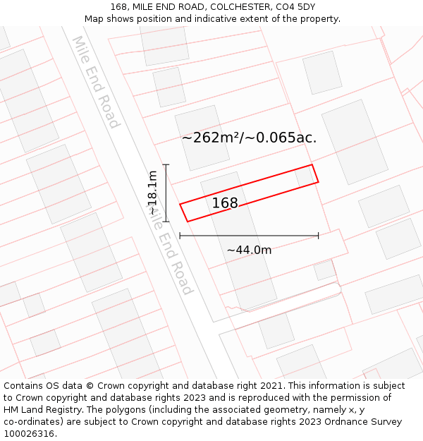 168, MILE END ROAD, COLCHESTER, CO4 5DY: Plot and title map