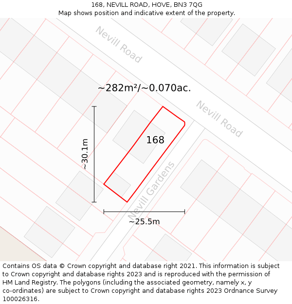 168, NEVILL ROAD, HOVE, BN3 7QG: Plot and title map