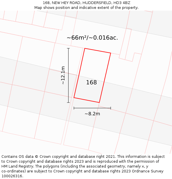 168, NEW HEY ROAD, HUDDERSFIELD, HD3 4BZ: Plot and title map