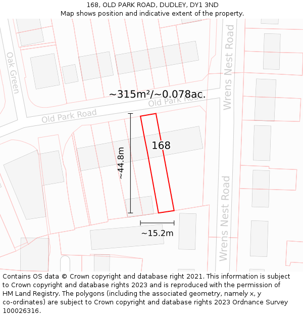 168, OLD PARK ROAD, DUDLEY, DY1 3ND: Plot and title map