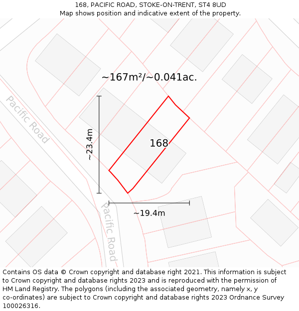 168, PACIFIC ROAD, STOKE-ON-TRENT, ST4 8UD: Plot and title map
