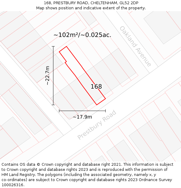 168, PRESTBURY ROAD, CHELTENHAM, GL52 2DP: Plot and title map