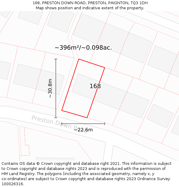 168, PRESTON DOWN ROAD, PRESTON, PAIGNTON, TQ3 1DH: Plot and title map
