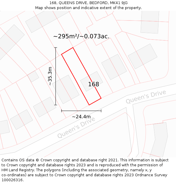 168, QUEENS DRIVE, BEDFORD, MK41 9JG: Plot and title map