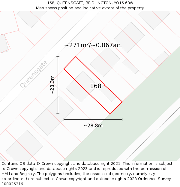 168, QUEENSGATE, BRIDLINGTON, YO16 6RW: Plot and title map