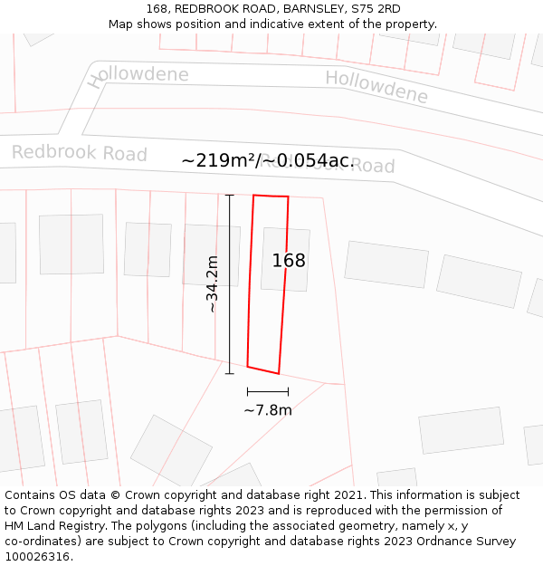 168, REDBROOK ROAD, BARNSLEY, S75 2RD: Plot and title map