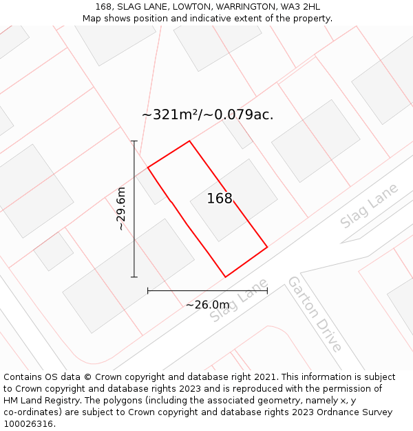 168, SLAG LANE, LOWTON, WARRINGTON, WA3 2HL: Plot and title map