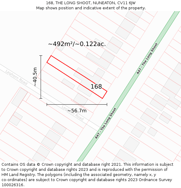 168, THE LONG SHOOT, NUNEATON, CV11 6JW: Plot and title map