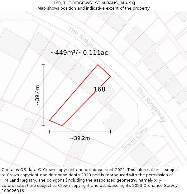 168, THE RIDGEWAY, ST ALBANS, AL4 9XJ: Plot and title map