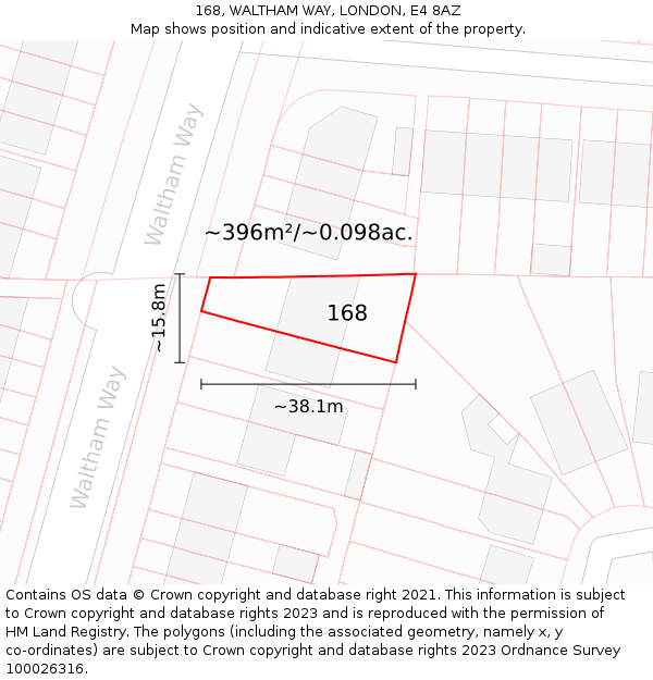 168, WALTHAM WAY, LONDON, E4 8AZ: Plot and title map