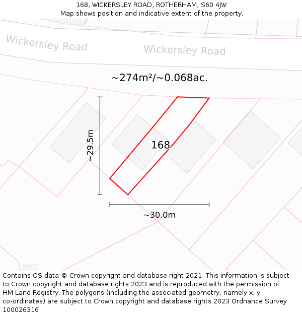 168, WICKERSLEY ROAD, ROTHERHAM, S60 4JW: Plot and title map