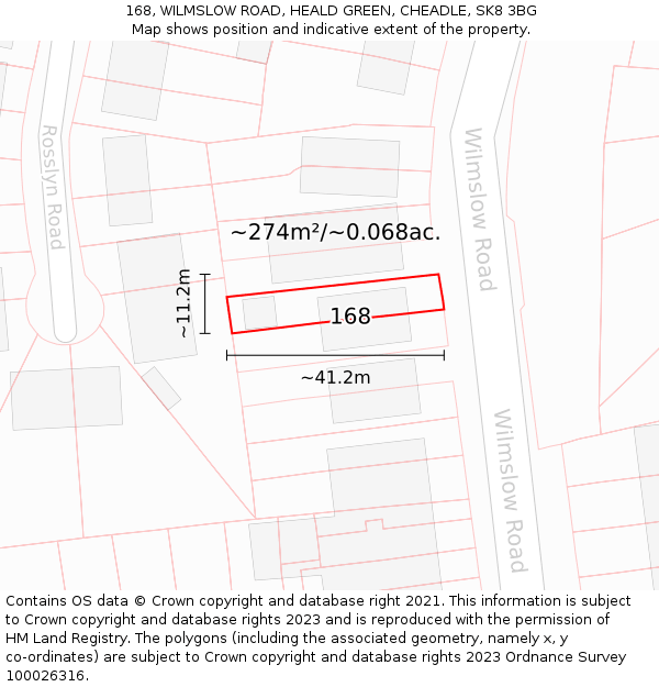 168, WILMSLOW ROAD, HEALD GREEN, CHEADLE, SK8 3BG: Plot and title map