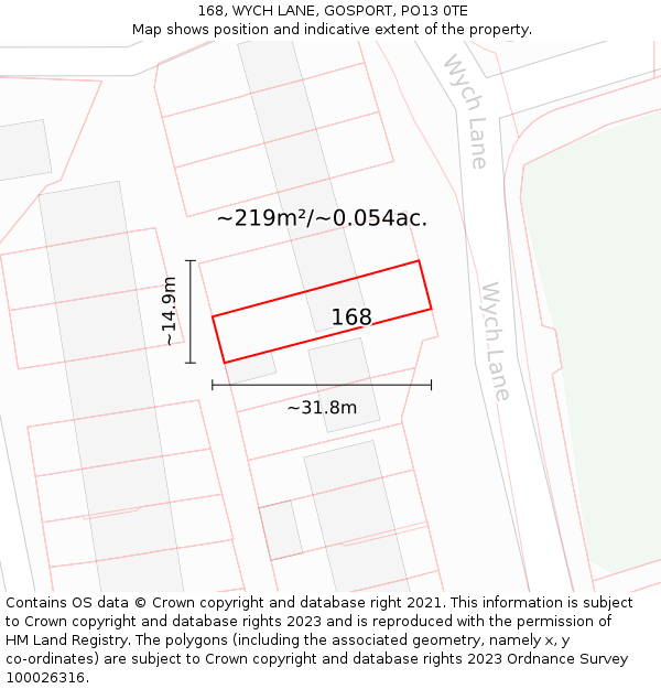 168, WYCH LANE, GOSPORT, PO13 0TE: Plot and title map