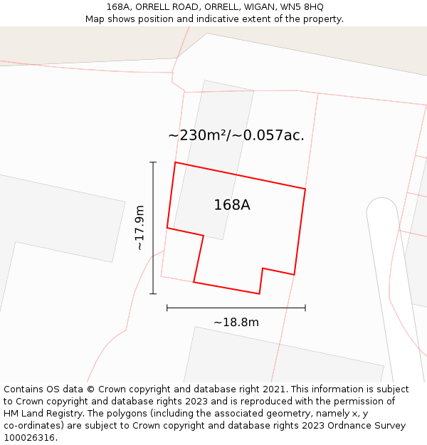 168A, ORRELL ROAD, ORRELL, WIGAN, WN5 8HQ: Plot and title map