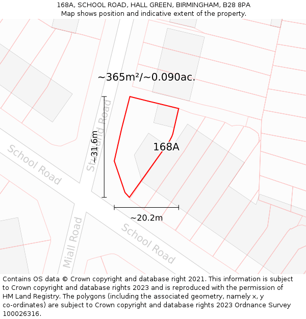 168A, SCHOOL ROAD, HALL GREEN, BIRMINGHAM, B28 8PA: Plot and title map