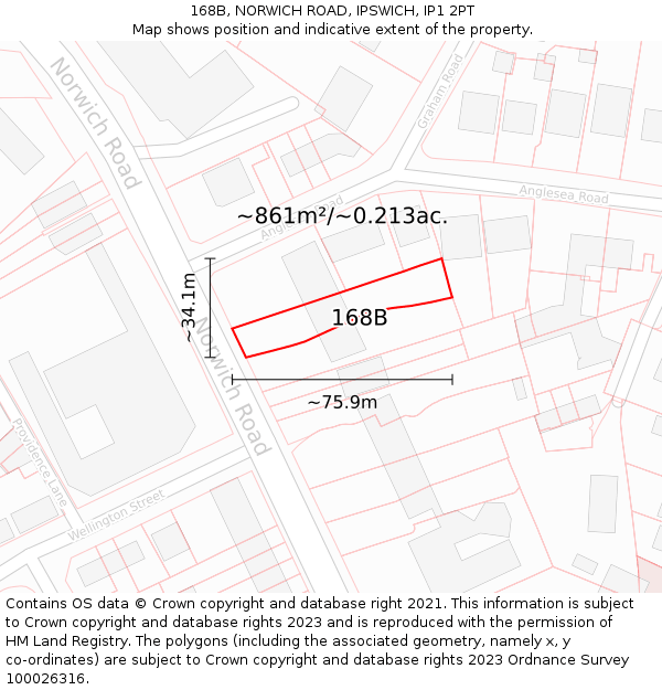 168B, NORWICH ROAD, IPSWICH, IP1 2PT: Plot and title map