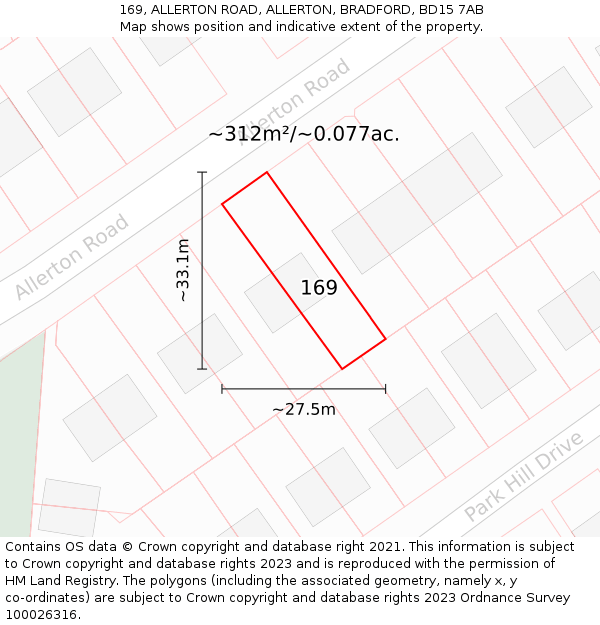 169, ALLERTON ROAD, ALLERTON, BRADFORD, BD15 7AB: Plot and title map