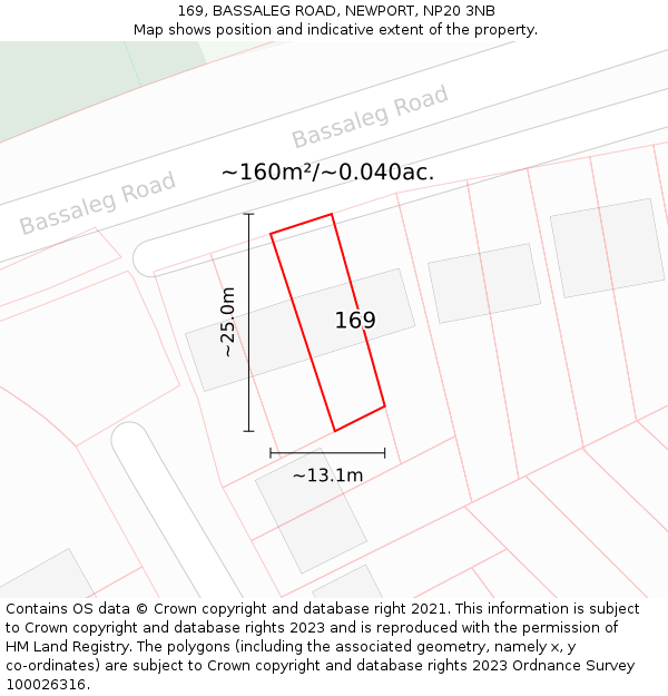 169, BASSALEG ROAD, NEWPORT, NP20 3NB: Plot and title map