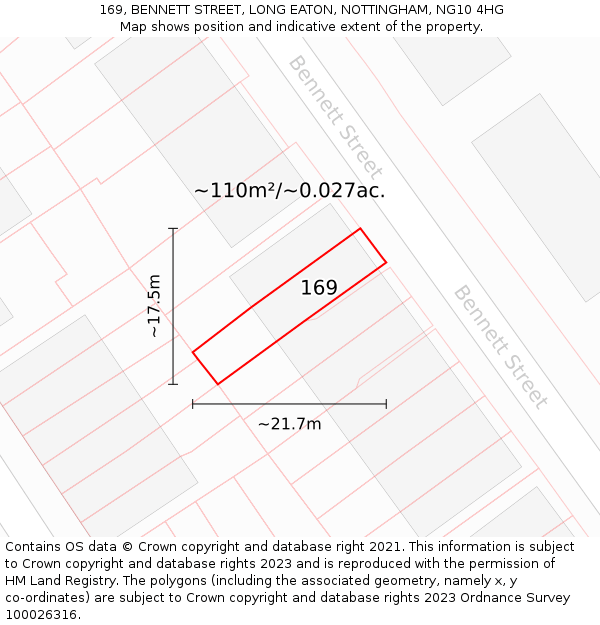 169, BENNETT STREET, LONG EATON, NOTTINGHAM, NG10 4HG: Plot and title map