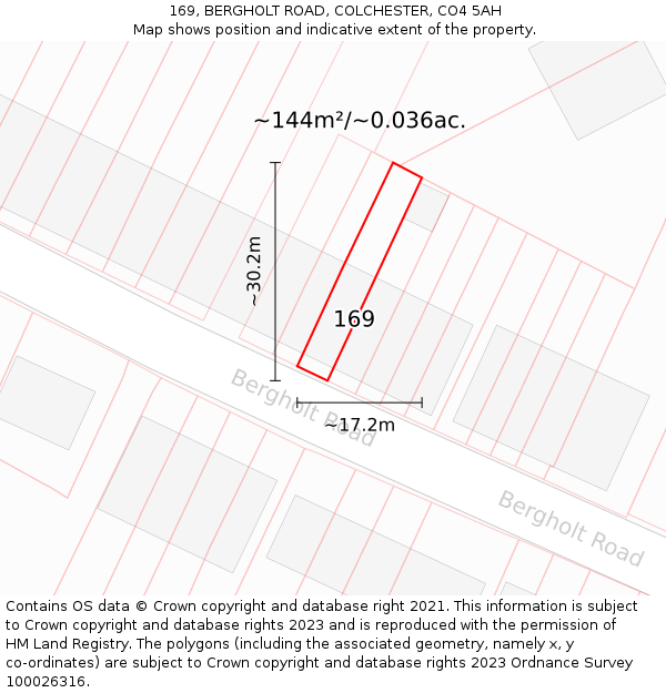 169, BERGHOLT ROAD, COLCHESTER, CO4 5AH: Plot and title map