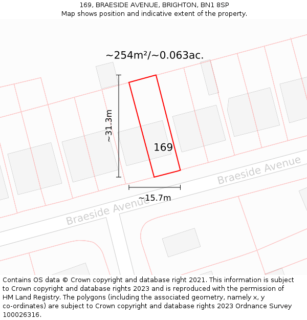 169, BRAESIDE AVENUE, BRIGHTON, BN1 8SP: Plot and title map